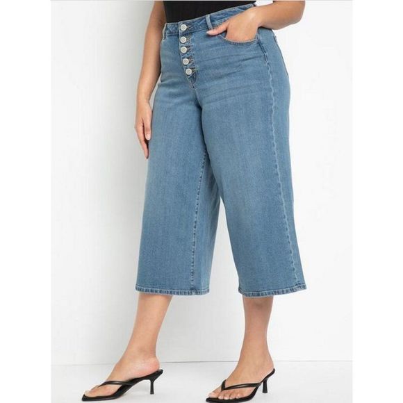 Eloquii Crop Wide Leg Jeans - Picture 2 of 14